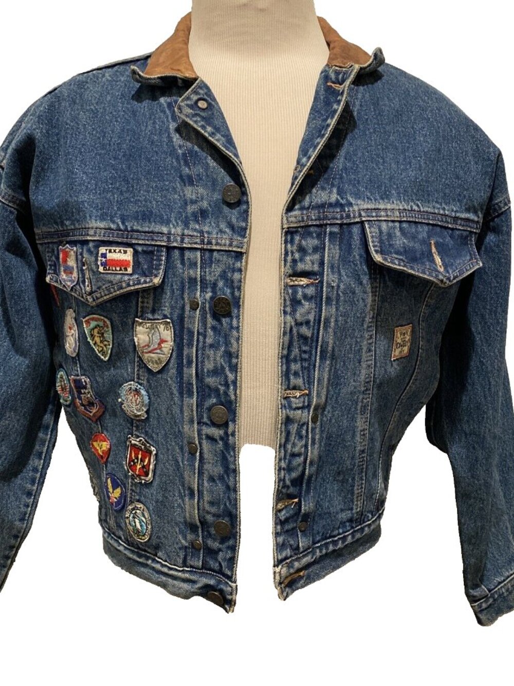 Vintage AVIREX Denim Bomber Jacket W/ Leather Collar Mens S Cowboys of The Sky